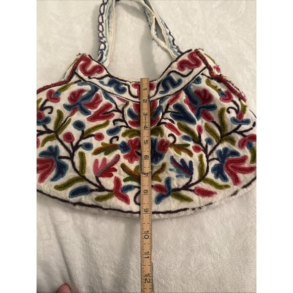 Mitra Wool Embroidered Flowers Purse Shoulder Bag Boho Chic Nepal Sustainable - Picture 11 of 13